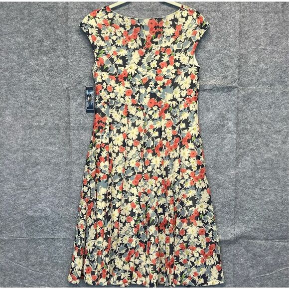 NWT AMERICAN LIVING Dress Size 10 Multicolor Navy Floral Midi Cap Sleeves Garden - Picture 13 of 13
